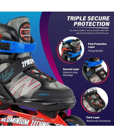 2PM SPORTS Adjustable Kids Inline Skate | Red & Black Roller Blades for Boys and Girls | Beginner Skates | Large-Youth (4Y-7Y US) - Buy Online on GoSupps.com