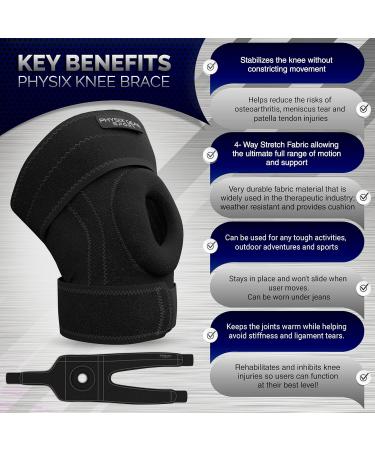 Physix Gear Knee Brace for Men & Women - Adjustable Patella Compression Support for Arthritis ACL MCL & Meniscus Tear - Plus Size with Side Stabilizers - Black/Grey - Buy Online on GoSupps.com