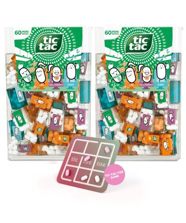 Tic Tac Travels Pack Double Travel Mix 60 Mini-Bo tes par Pack (4 Saveurs) + Jeu de Morpion 120 Bonbons Mini pour v nements coles Cadeaux Bureau et F tes