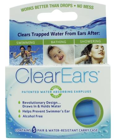 Water Removing Earplugs - 5 Pair - Blue
