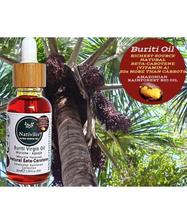 Nativilis Amazonian Buriti Oil (Mauritia flexuosa) Moriche Aguaje Richest source Beta-Carotene Vitamin A 20X More than Carrots emollient rebuild moisturize re-hydrate skin cells - Copaiba - Buy Online on GoSupps.com