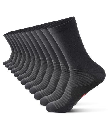 PAPLUS Compression Athletic Crew Socks (6 Pairs) for Men & Women Black (6 Pairs) Large-X-Large