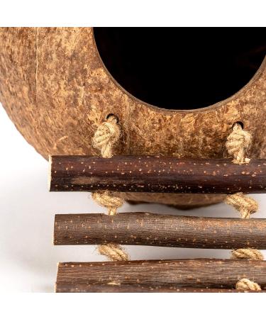 Coconut Bird Nest Hut with Ladder for Parrots, Parakeet, Conures, Cockatiel - Small Animal House Cage Decor - Buy Online on GoSupps.com