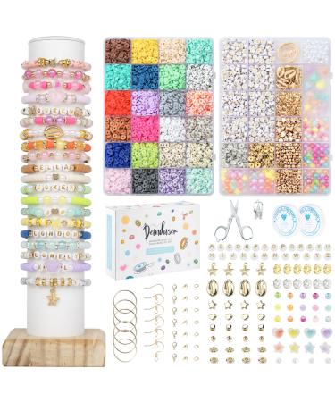 Deinduser Clay Beads 2 Boxes Bracelet Making Kit - 24 Colors Polymer Clay Beads for Bracelets Making - Jewelry Making kit with Gift Pack - Bracelet Making Kit for Girls - Heishi Disc Beads