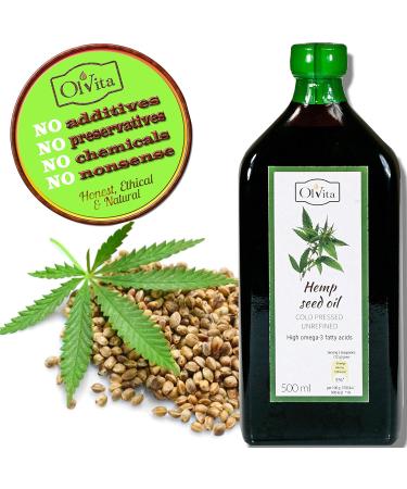 Ol Vita: Cold Pressed Hemp Seed Oil Raw Unrefined NO Additives Pure and Natural Supplement 500ml - Buy Online on GoSupps.com