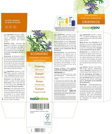 Rosemary (Rosmarinus officinalis) Gemmo-derived alcohol-free from fresh buds Naturalma - Liquid extract drops 120 ml - Food supplement - Vegan or vegan - Buy Online on GoSupps.com