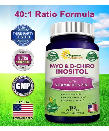 180 Capsules Myo-Inositol & D-Chiro Inositol Supplement with Vitamin D3 and Zinc - Balanced 40:1 Ratio - VIT B8 Complex Pills - Buy Online on GoSupps.com
