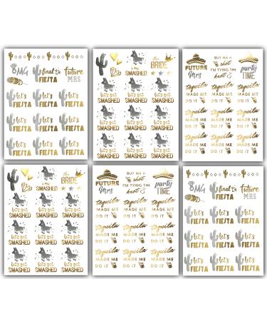 Bachelorettesy Bride to Be Gold Metallic Temporary Tattoos 100+ Designs Fiesta  Cactus  Diamonds  Pinata for Engagement & Bachelorette Party - Waterproof Nontoxic Lasting