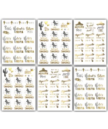 Bachelorettesy Bride to Be Gold Metallic Temporary Tattoos 100+ Designs Fiesta  Cactus  Diamonds  Pinata for Engagement & Bachelorette Party - Waterproof Nontoxic Lasting