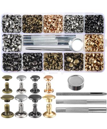 640 Sets Mixed Color Leather Rivets Kit Mixed Size Double Cap Rivets Garment Rivets with Rivet Press Setter Tool for Leather Craft Clothing Shoes Belts Bags Accessories 4 Color 2 Sizes