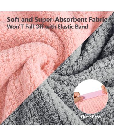 Microfiber Hair Towel Wrap 2 Pack - Large Drying Towel for Curly Long Hair - Anti-Frizz Turban Towels for Wet Hair - Gray/Pink - Buy Online on GoSupps.com