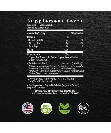 KaraMD GutBio Max Fiber Supplement with Digestive Enzymes, Prebiotics, Postbiotics & Probiotics - 4 Pack, 30 Servings - 120 Vegetable Capsules - Buy Online on GoSupps.com