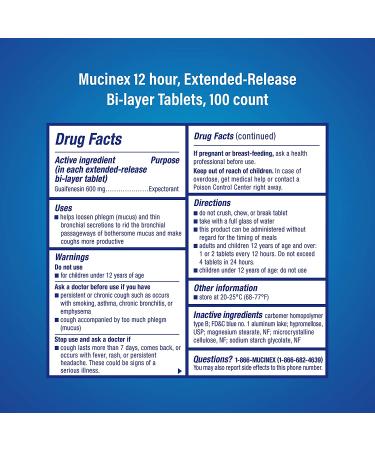 Mucinex 12 Hour Extended Release Tablets - 100 Count, Chest Congestion Relief, Doctor Recommended Guaifenesin Expectorant - Buy Online on GoSupps.com