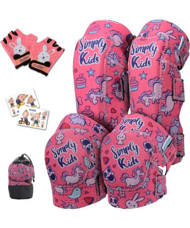 Simply Kids Knee and Elbow Pads with Bike Gloves - Comfortable Toddler Protective Gear Set for Roller-Skating Skateboard - Bike Knee Pads for Children Boys Girls 2-4 4-8 8-11 Unicorn Small