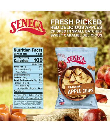Seneca Caramel Apple Chips - 100% Red Delicious Apples from Yakima Valley Orchards - Crisped to Perfection - 0.7oz (Pack of 24) - Buy Online on GoSupps.com