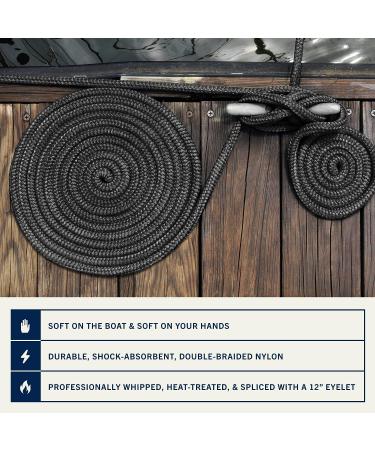 Rainier Supply Co. Premium Double Braided Nylon Dock Lines 2-Pack - 15 ft x 3/8 inch Boat Rope - Mooring Lines with 12 Eyelet - Black - Buy Online on GoSupps.com