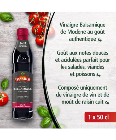 Tramier Balsamic Vinegar of Modena IGP (50 cl) bottle of balsamic vinegar with sweet and tangy notes vinegar without colouring or caramel - Buy Online on GoSupps.com