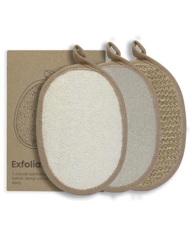 Vove | Premium Body Scrubber Pads | Exfoliating Shower Sponge Set | Natural Eco-Friendly Materials | Loofah  Sisal  Hemp | Bath Sponges for Shower | Set of 3