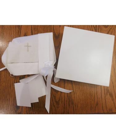 Integrity Designs Baby Linen Keepsake Cross Embroidered Handkerchief Christening/Baptism Bonnet - Gift Card Included - Buy Online on GoSupps.com
