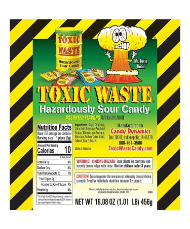 Toxic Waste 1lb Assorted Sour Candy Bag - 5 Flavors: Apple, Watermelon, Lemon, Blue Raspberry, Black Cherry - Buy Online on GoSupps.com
