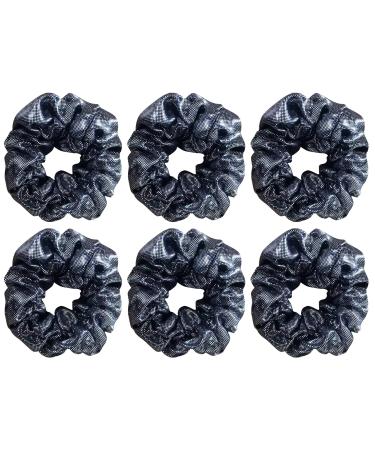 6 Pack Glitter Metallic School Performance Bunched Hair Scrunchies For Girls Slap Bracelet Gilding Ponytail Holder Elastic Hair Bands Dance Scrunchy Hair Ties Hair Accessories for Show/Sleepover Bachelorette Party (Grey)