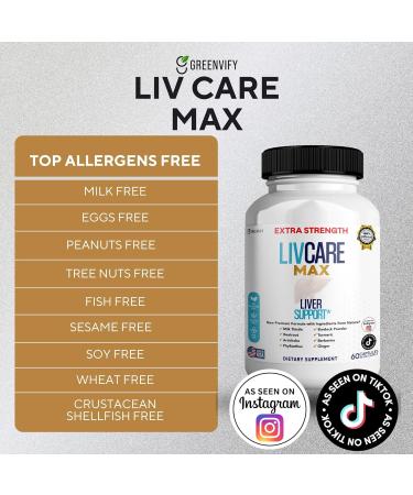 GREENVIFY Livcare Max Liver Support Supplement Extra Strength 60 Veggie Capsules 30 Day Supply with Milk Thistle Beetroot Artichoke (1) - Buy Online on GoSupps.com
