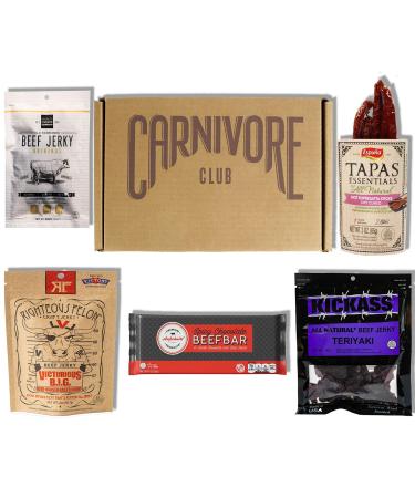 Carnivore Club Beef Jerky Box - Delicious Jerky and Meat Sticks Sampler - 4 to 6 Meat Snacks Jerkygram - Meat Snack Sampler Gift Basket - Ultimate Gift For Meat Lovers