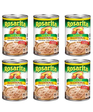 Rosarita Refried Beans 16oz Can (Pack of 6) Choose Flavor Below (No Fat Traditional)
