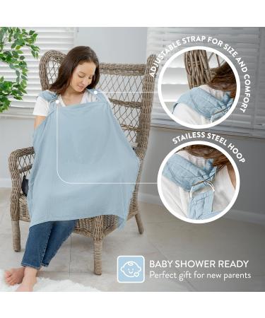 Comfy Cubs Muslin Nursing Cover - Soft & Breathable Cotton Breastfeeding Apron with Rigid Hoop - Sky Blue - Buy Online on GoSupps.com