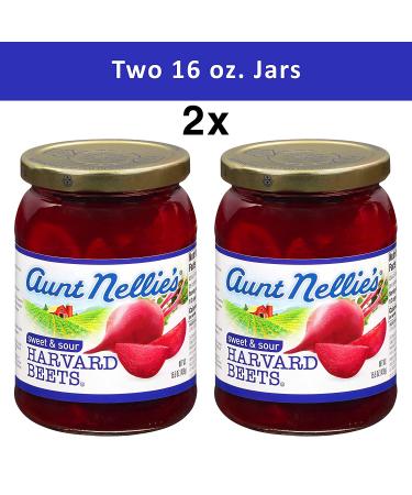 Aunt Nellies Sweet & Sour Harvard Beets - Deep Crimson Red-Purple Tangy Goodness - Grown & Made in USA - 15.5 oz Glass Jars (2 Pack) - Buy Online on GoSupps.com