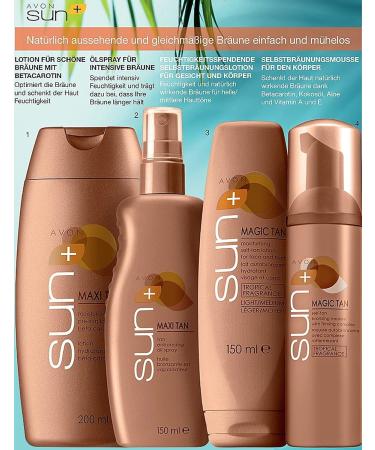 AVON COSMETICS SUN+ MAGIC Maxi TAN Pre-Sun Lotion 200ml - Achieve Radiant Tanning with Beta Carotene for Optimal Sun Protection - Buy Online on GoSupps.com
