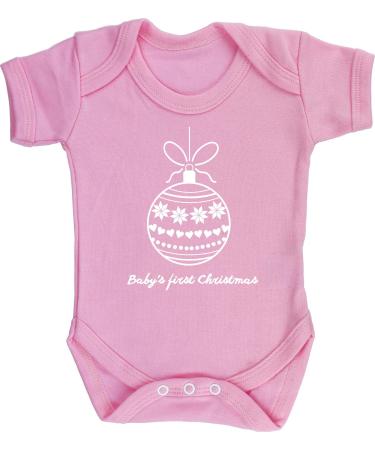 Hippowarehouse Baby's first Christmas pink bauble baby vest bodysuit (short sleeve) boys girls