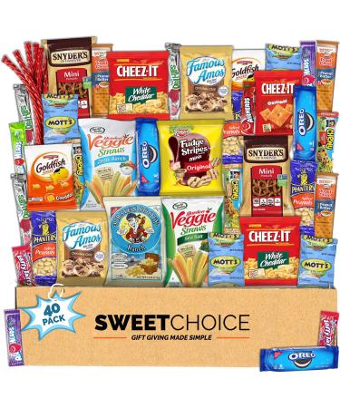 Snack Box Variety Pack (40 Count) Candy Gift Basket - College Student Care Package Prime Food Arrangement Chips Cookies Bar's - Easter Birthday Treat for Women Men Adults Teens Kids