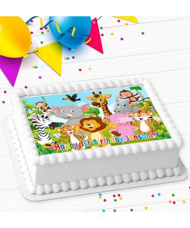 JUNGLE ANIMALS BIRTHDAY PERSONALISED EDIBLE ICING COSTCO CAKE TOPPER R1-722 - Buy Online on GoSupps.com