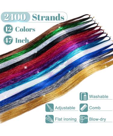 SEGO Hair Extension Tinsel Kit With Tools 12 Colors 2400 Strands Tinsel Hair Extensions 47 Inch Sparkling Shiny Hair Tinsel Highlights Glitter For Women Beauty Multi Color - 6 - Buy Online on GoSupps.com