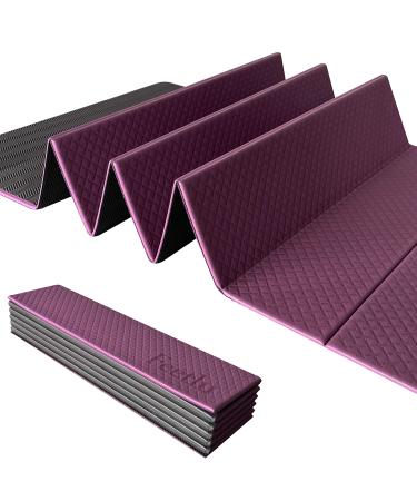 Feetlu Yoga Knee Pad Cushion Exercise Knee Pad Folding, 1/2" Thick 24"x12" Eliminate Pain During Yoga or Exercise Workout Extra Thick Padding& Support for Yoga Pilates, Fitness Exercise DK Purple/Black 1/4"x 24" x 72"