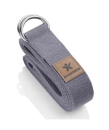 Bodymate yoga belt with metal closure yoga band for beginners and advanced yoga loop made of 100% cotton yoga strap 250cm long and 3.8 cm wide cool gray
