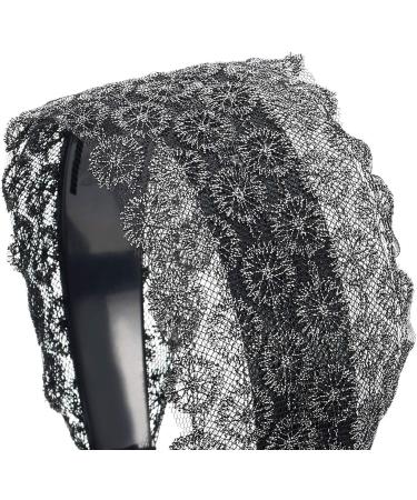 Coolsteelandbeyond 80's Vintage Boho Wide Black & Silver Flower Lace Hairband | Stylish Headband for Unique Fashion - Buy Online on GoSupps.com
