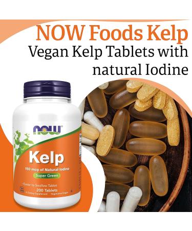 Now Foods Kelp 150mcg 200 Tablets - Lab-Tested Natural Iodine, Soy Free, Gluten Free, Vegetarian - Buy Online on GoSupps.com