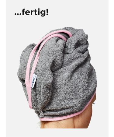 Sowel 100% Organic Cotton Hair Turban Towel - Button Design for Women & Men - Grey/Pink - Buy Online on GoSupps.com