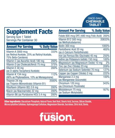 Bariatric Fusion One Per Day Bariatric Multivitamin with Iron Chewable | Citrus Berry Flavor | Vitamins for Gastric Bypass and Sleeve Gastrectomy | Non-GMO | 30 Count - Buy Online on GoSupps.com