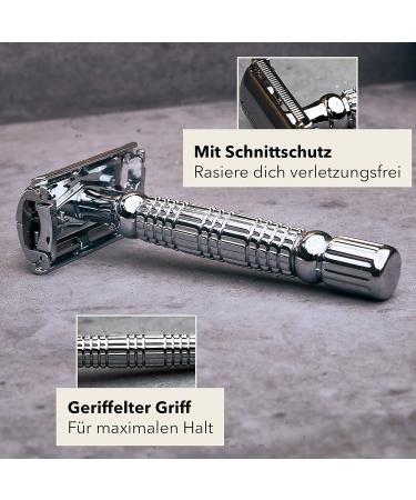 St rtebekker Premium Razor Hobel - Handmade Leather Etui | Travel Razor Set with 10 Blades & Built-in Mirror | Vintage Wet Razor with 2-Page Blade Head - Shop Internationally! - Buy Online on GoSupps.com