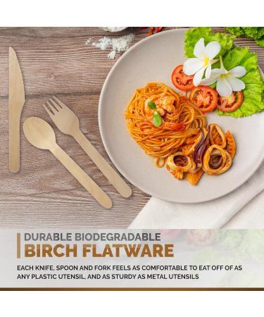 Compostable Birch wood cutlery 500 pack of Biodegradable Disposable wooden Spoons- 100% Home Compostable Forks Spoons and Knives made from Eco friendly Birchwood - Biodegradable party supplies - Buy Online on GoSupps.com