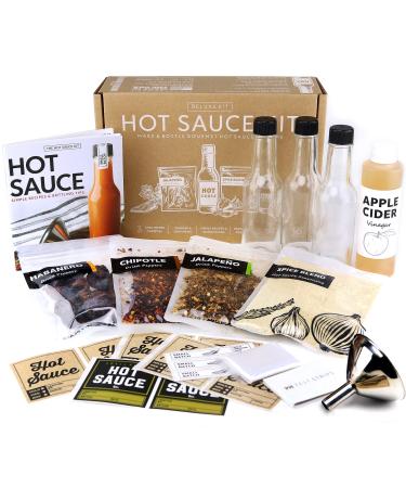 Deluxe Hot Sauce Making Kit, 3 Varieties of Chili Peppers, Gourmet Spice Blend, 3 Bottles, 11 Fun Labels, Make your own sauce, Fun DIY Grandpa, Papa, Fathers Xmas Gift For Dad. (Deluxe Kit)