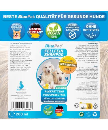 Bluepet Fellfein Vegan Dog Shampoo for Sensitive Skin - Aloe Vera & Jojoba Oil - Eliminates Smells & Itching - Shiny Fur - International Shipping Available - Buy Online on GoSupps.com