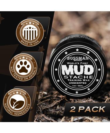 Bossman MUDstache Unscented Mustache Wax - 2 Pack for Strong 24hr Hold - Non-Tacky Formula for Men - 1oz (Pack of 2) - Buy Online on GoSupps.com