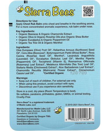 Sierra Bees Eucalyptus & Peppermint Chest Rub Balm - 0.6 oz (17g) | Natural Relief - Buy Online on GoSupps.com