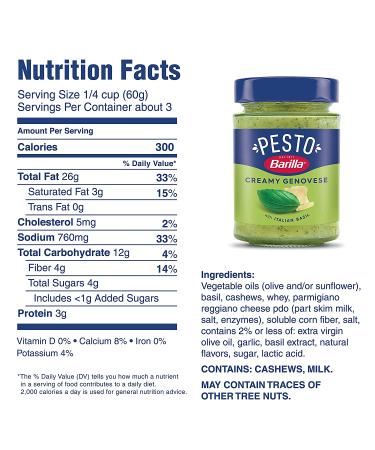 Barilla Creamy Genovese Pesto Sauce 6.2 oz Jar - Imported from Italy with Italian Basil & Cheeses - Non-GMO Pasta Sauce - Buy Online on GoSupps.com