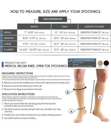 Truform 15-20 mmHg Compression Stockings for Men and Women - Knee High Open Toe - Beige, Large - 1 Pair - Buy Online on GoSupps.com