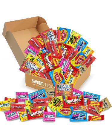 Bulk Assorted Fruit Candy - Starburst, Skittles, Swedish Fish, SweetTarts, Nerds, Sour Patch Kids, Haribo Gold-Bears Gummi Bears & Twizzlers ( 2lb Of Candy Snack Pack ) For Easter,Halloween,Christmas,Valintines day,Mothers